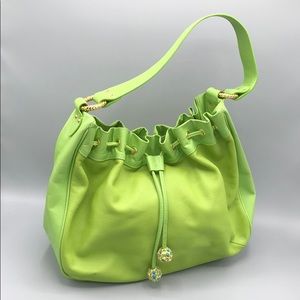 Lilly Pulitzer Green Leather Cinch Top Hobo BIN23